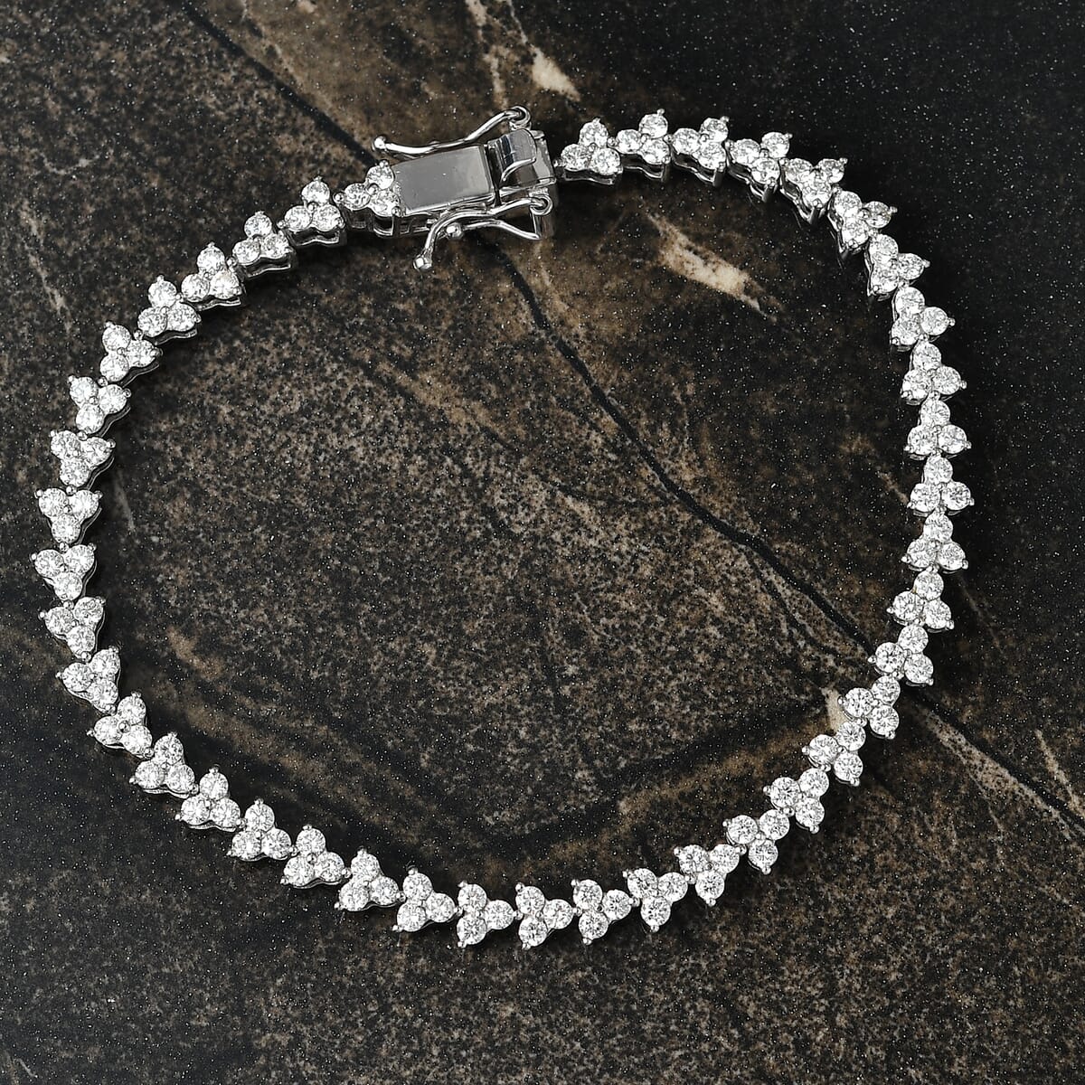 Luxuriant Lab Grown Diamond G-H SI 4.00 ctw Waves of Grace Bracelet in Rhodium Over Sterling Silver (7.25 In) image number 1