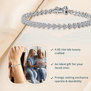 Luxuriant Lab Grown Diamond G-H SI 4.00 ctw Waves of Grace Bracelet in Rhodium Over Sterling Silver (7.25 In)