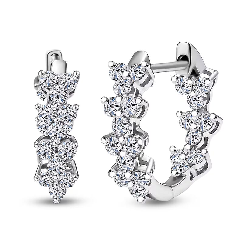 Luxuriant Lab Grown Diamond G-H SI 2.15 ctw Waves of Grace Hoop Earrings in Rhodium Over Sterling Silver