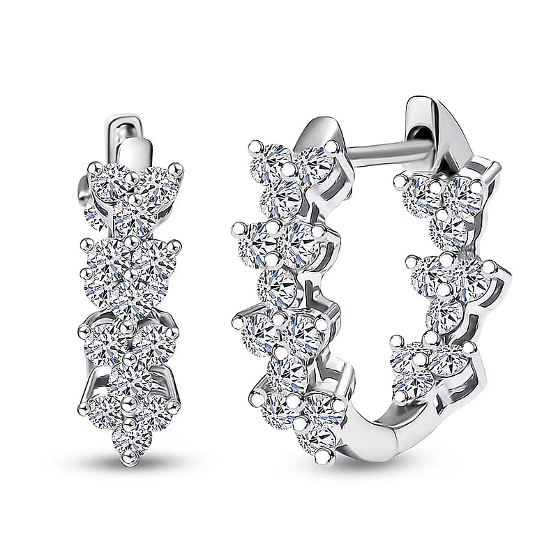 Luxuriant Lab Grown Diamond G-H SI 2.15 ctw Waves of Grace Hoop Earrings in Rhodium Over Sterling Silver