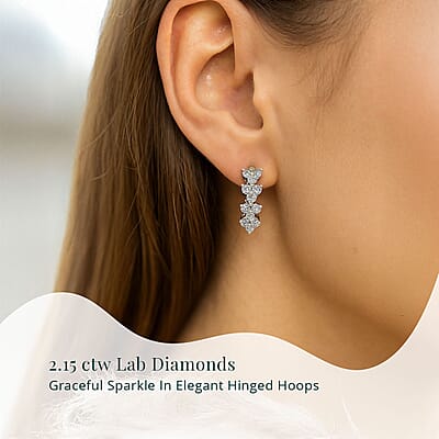 Luxuriant Lab Grown Diamond G-H SI 2.15 ctw Waves of Grace Hoop Earrings in Rhodium Over Sterling Silver