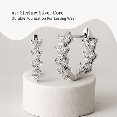 Luxuriant Lab Grown Diamond G-H SI 2.15 ctw Waves of Grace Hoop Earrings in Rhodium Over Sterling Silver