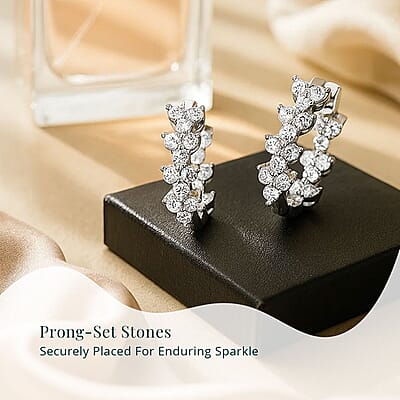 Luxuriant Lab Grown Diamond G-H SI 2.15 ctw Waves of Grace Hoop Earrings in Rhodium Over Sterling Silver
