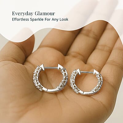 Luxuriant Lab Grown Diamond G-H SI 2.15 ctw Waves of Grace Hoop Earrings in Rhodium Over Sterling Silver