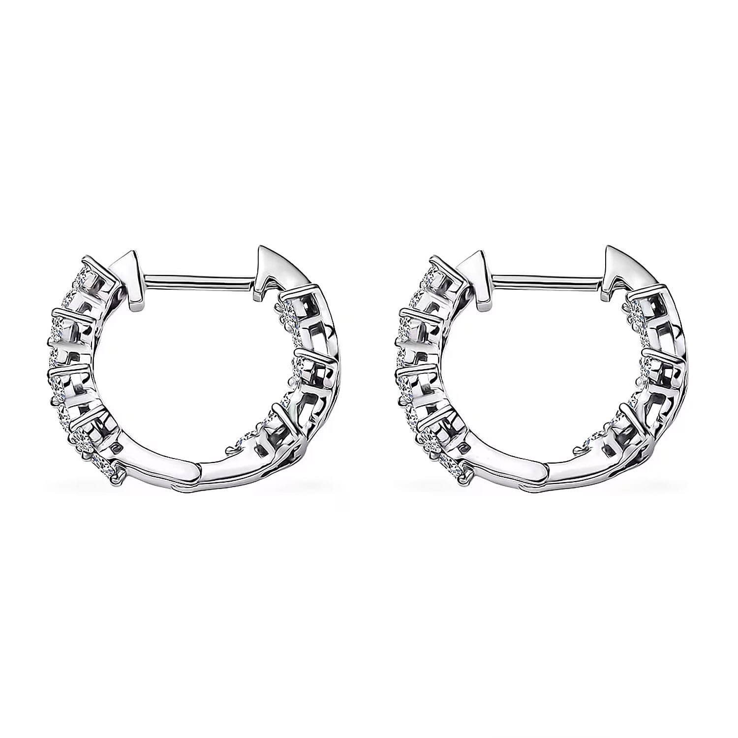 Luxuriant Lab Grown Diamond G-H SI 2.15 ctw Waves of Grace Hoop Earrings in Rhodium Over Sterling Silver