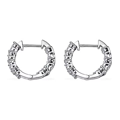 Luxuriant Lab Grown Diamond G-H SI 2.15 ctw Waves of Grace Hoop Earrings in Rhodium Over Sterling Silver