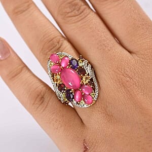Mulberry Moonstone and Multi Gemstone 9.94 ctw Ring in Vermeil Yellow Gold Over Sterling Silver (Size 11.5)