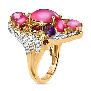 Mulberry Moonstone and Multi Gemstone 9.94 ctw Ring in Vermeil Yellow Gold Over Sterling Silver (Size 11.5)