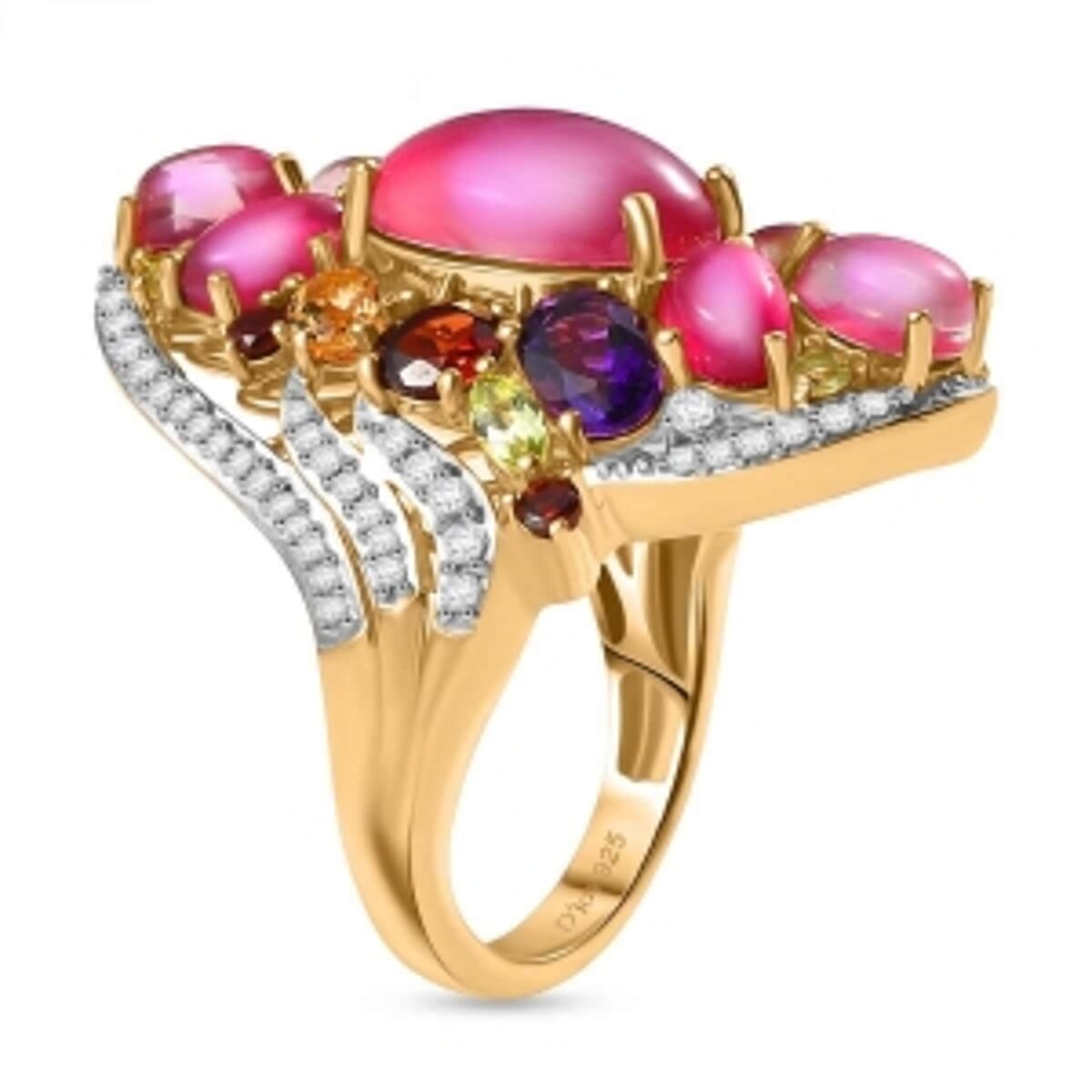 Mulberry Moonstone and Multi Gemstone 9.94 ctw Ring in Vermeil Yellow Gold Over Sterling Silver (Size 11.5) image number 4