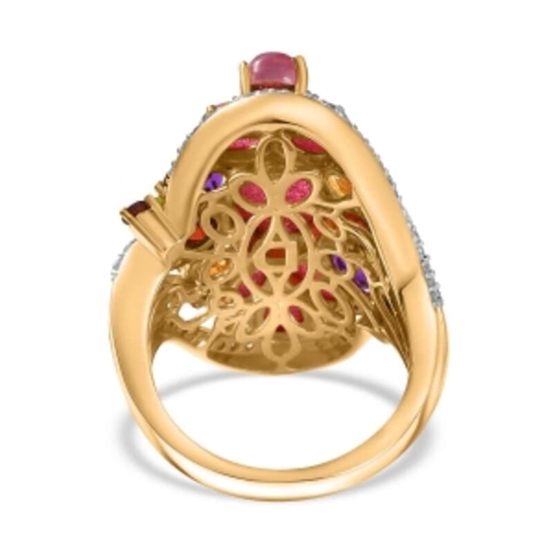 Mulberry Moonstone and Multi Gemstone 9.94 ctw Ring in Vermeil Yellow Gold Over Sterling Silver (Size 11.5)