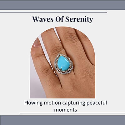 D'Joy Sleeping Beauty Turquoise, Paraiba Tourmaline and Diamond Water Ripples Ring in 18K Vermeil YG Over Sterling Silver 7.00 ctw (Size 10.0)