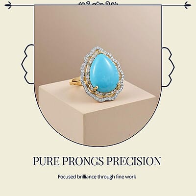 D'Joy Sleeping Beauty Turquoise, Paraiba Tourmaline and Diamond Water Ripples Ring in 18K Vermeil YG Over Sterling Silver 7.00 ctw (Size 10.0)