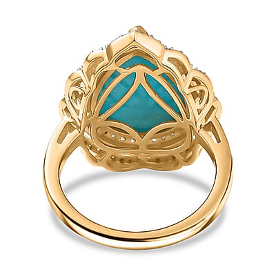 D'Joy Sleeping Beauty Turquoise, Paraiba Tourmaline and Diamond Water Ripples Ring in 18K Vermeil YG Over Sterling Silver 7.00 ctw (Size 10.0)