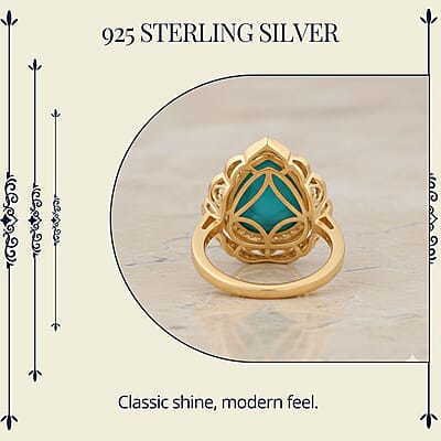 D'Joy Sleeping Beauty Turquoise, Paraiba Tourmaline and Diamond Water Ripples Ring in 18K Vermeil YG Over Sterling Silver 7.00 ctw (Size 10.0)
