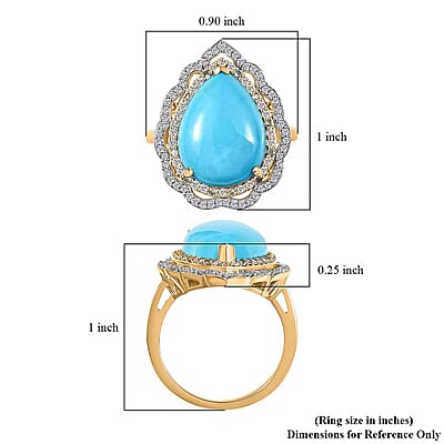 D'Joy Sleeping Beauty Turquoise, Paraiba Tourmaline and Diamond Water Ripples Ring in 18K Vermeil YG Over Sterling Silver 7.00 ctw (Size 10.0)