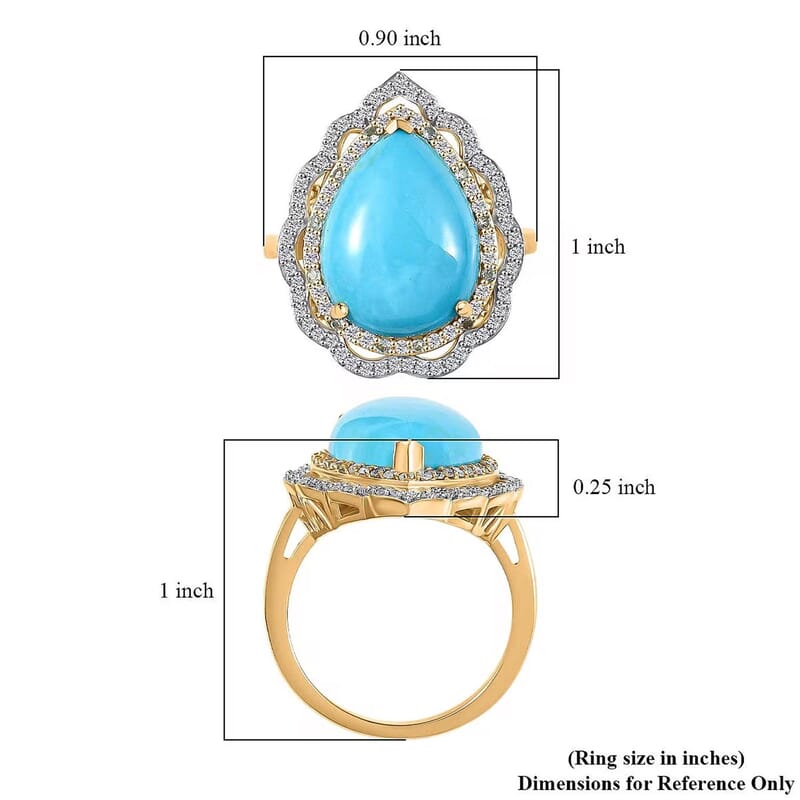 D'Joy Sleeping Beauty Turquoise, Paraiba Tourmaline and Diamond Water Ripples Ring in 18K Vermeil YG Over Sterling Silver 7.00 ctw (Size 10.0)