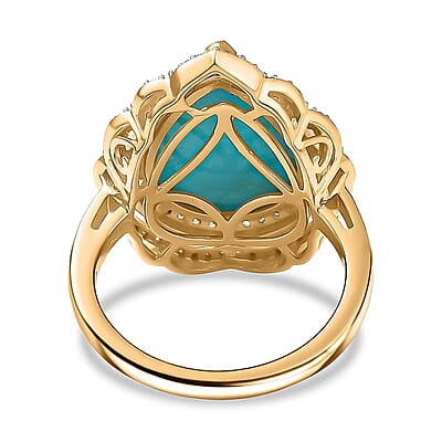 D'Joy Sleeping Beauty Turquoise, Paraiba Tourmaline and Diamond Water Ripples Ring in 18K Vermeil YG Over Sterling Silver 7.00 ctw (Size 10.0)
