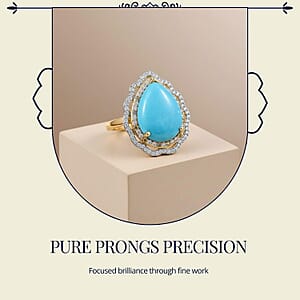 D&rsquo;Joy Premium Sleeping Beauty Turquoise, Paraiba Tourmaline and Diamond 7.00 ctw Water Ripples Ring in 18K Vermeil Yellow Gold Over Sterling Silver (Size 7.0)