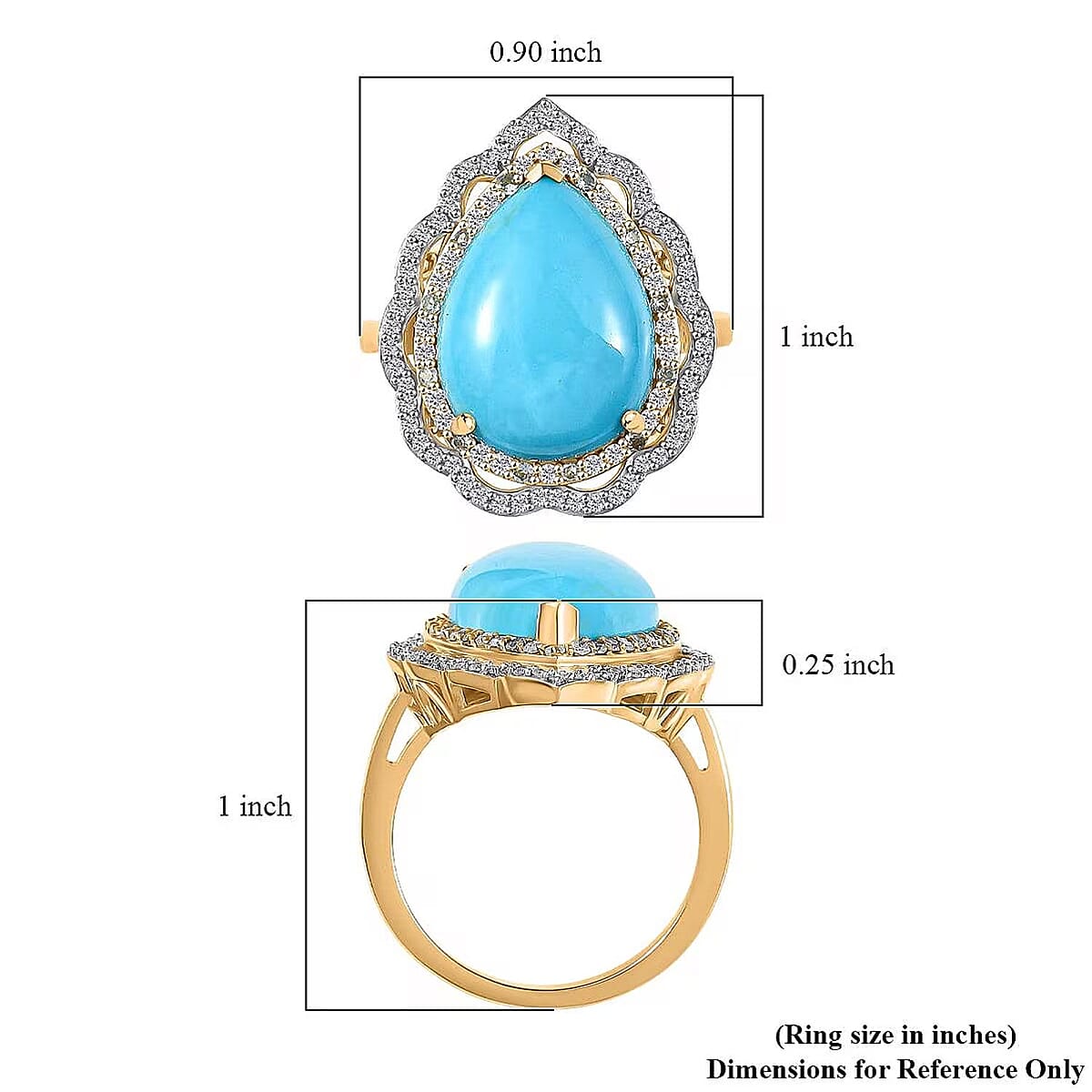 D’Joy Premium Sleeping Beauty Turquoise, Paraiba Tourmaline and Diamond 7.00 ctw Water Ripples Ring in 18K Vermeil Yellow Gold Over Sterling Silver (Size 9.0) image number 6
