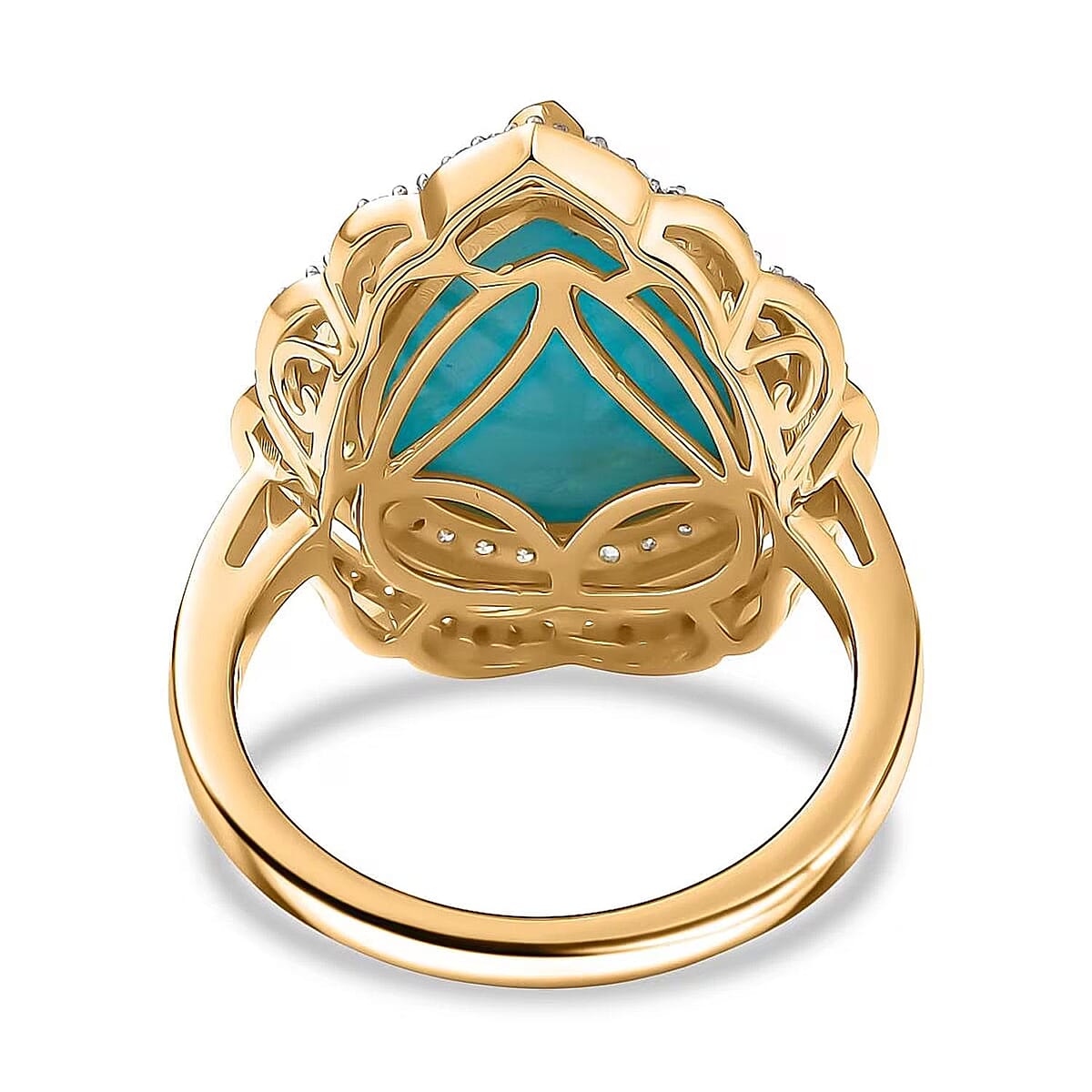 D’Joy Premium Sleeping Beauty Turquoise, Paraiba Tourmaline and Diamond 7.00 ctw Water Ripples Ring in 18K Vermeil Yellow Gold Over Sterling Silver (Size 9.0) image number 7