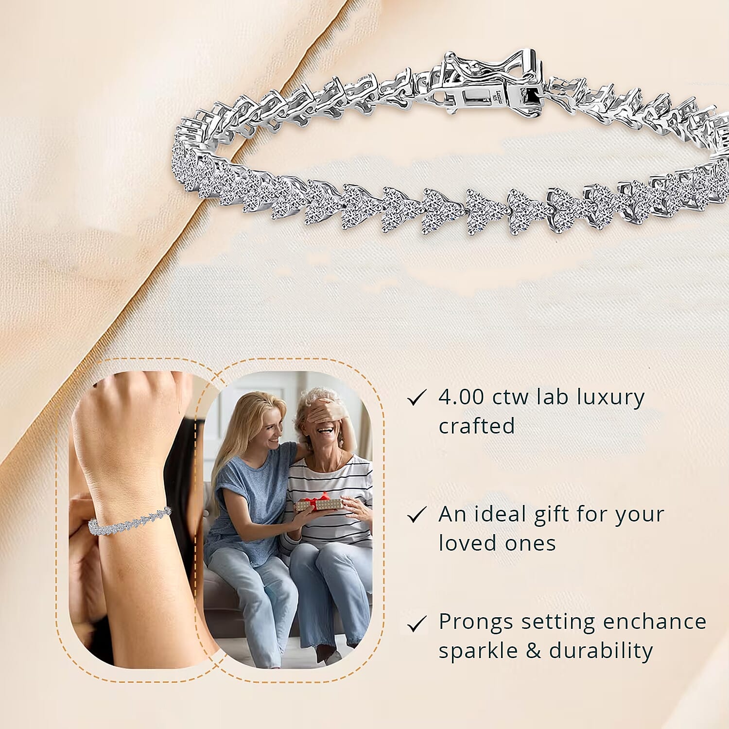 Luxuriant Lab Grown Diamond G-H SI 3.35 ctw Waves of Grace Bracelet in Rhodium Over Sterling Silver (6.50 In)
