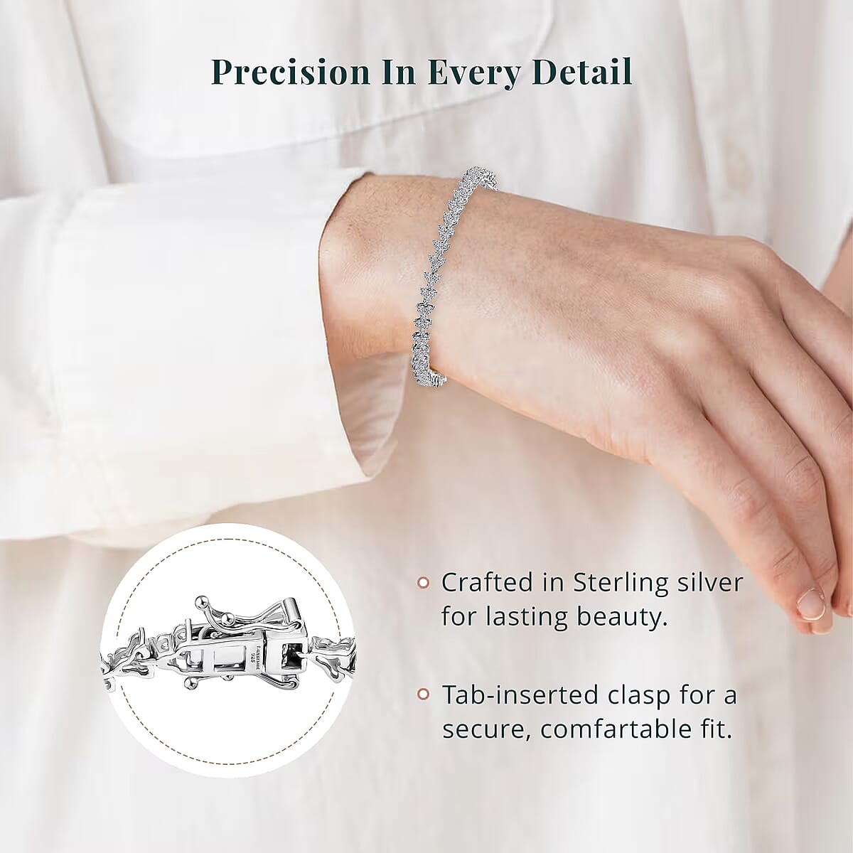 Luxuriant Lab Grown Diamond G-H SI 4.50 ctw Waves of Grace Bracelet in Rhodium Over Sterling Silver (8.00 In) image number 4