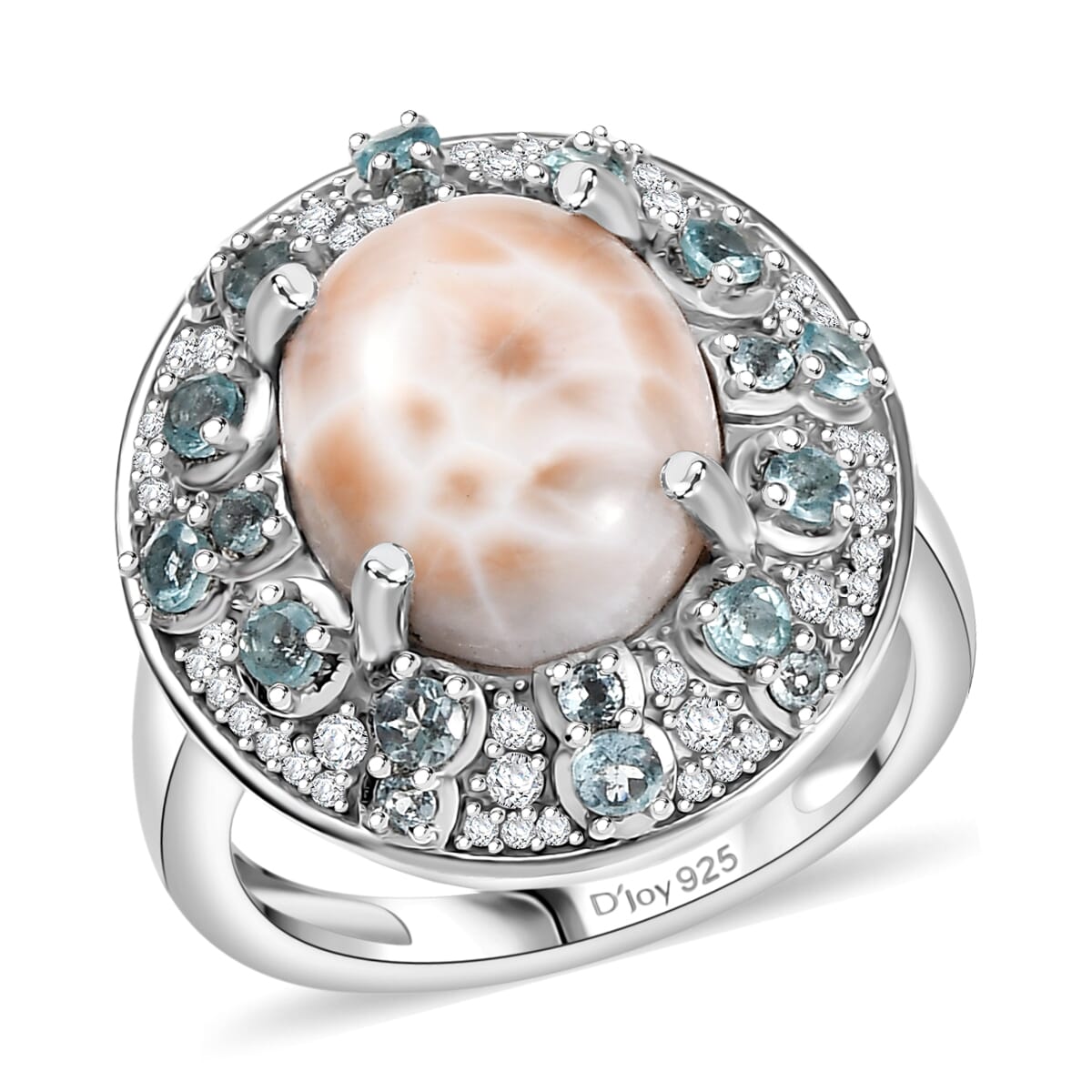 D'Joy Pink Natrolite and Multi Gemstone 5.25 ctw Ocean Bloom Ring in Rhodium Over Sterling Silver (Size 10.0) image number 0