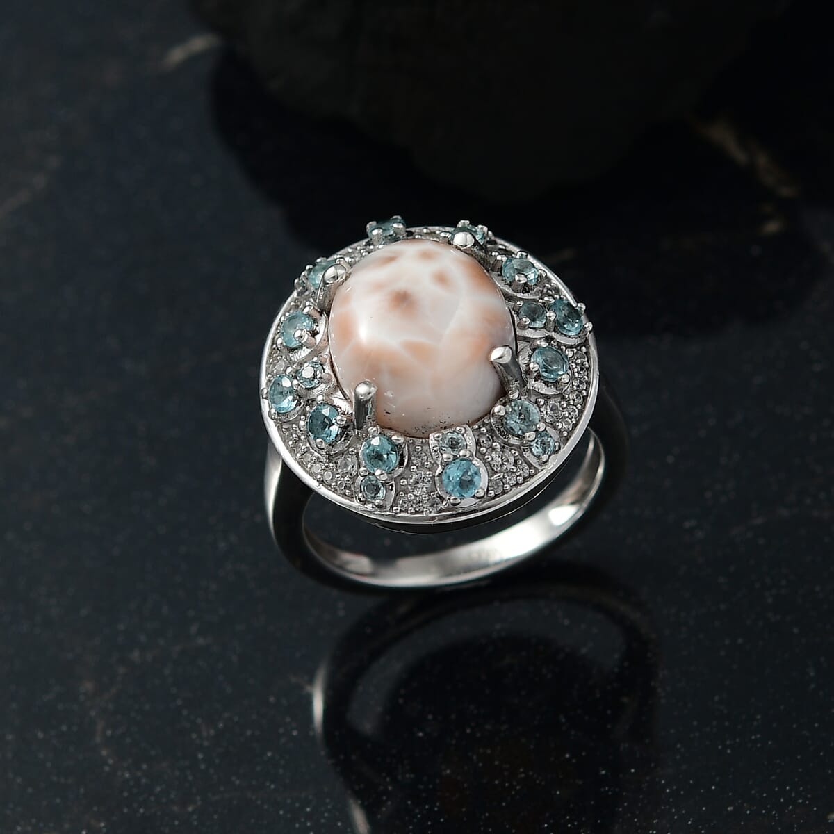 D'Joy Pink Natrolite and Multi Gemstone 5.25 ctw Ocean Bloom Ring in Rhodium Over Sterling Silver (Size 10.0) image number 1