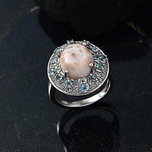 D'Joy Pink Natrolite and Multi Gemstone 5.25 ctw Ocean Bloom Ring in Rhodium Over Sterling Silver (Size 10.0)