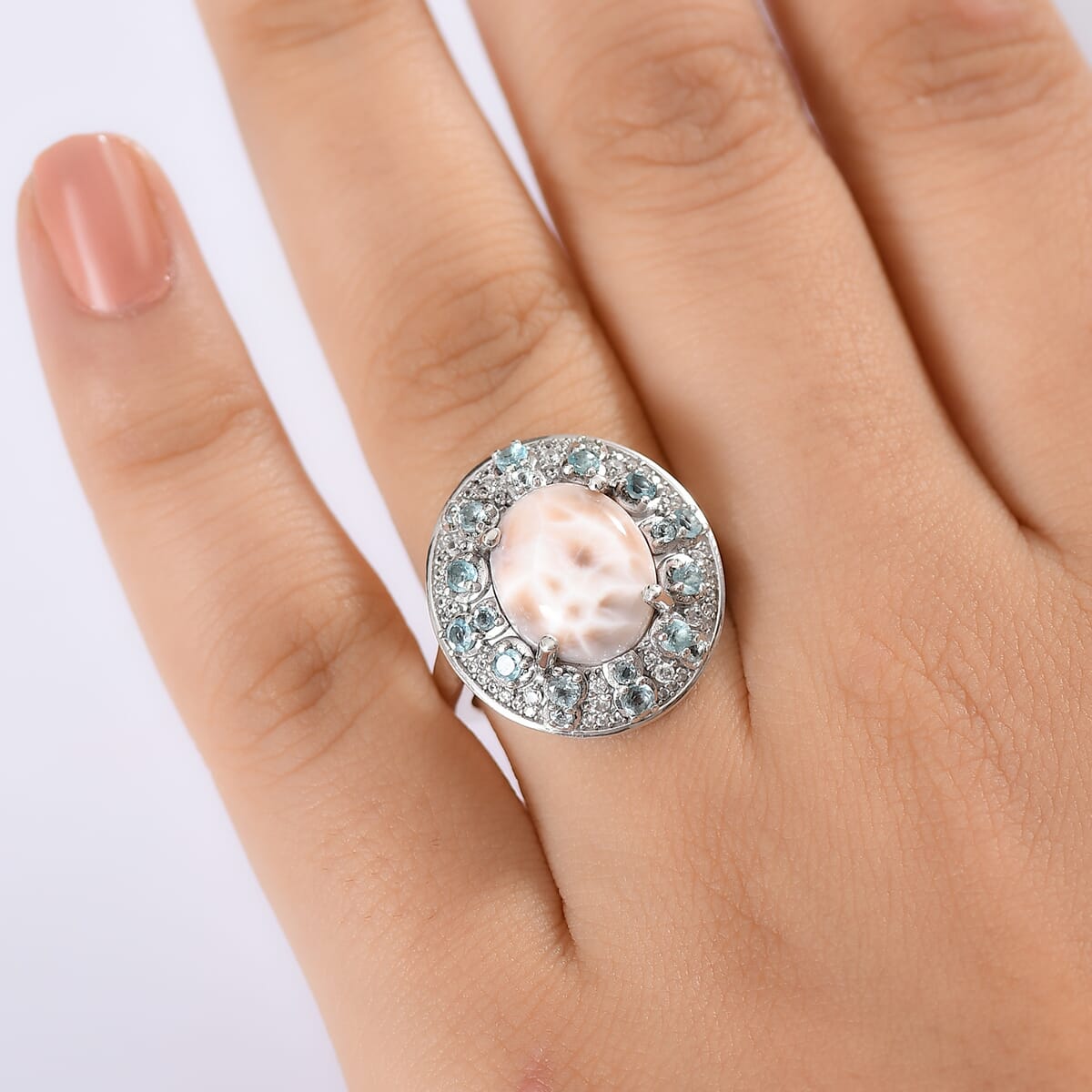 D'Joy Pink Natrolite and Multi Gemstone 5.25 ctw Ocean Bloom Ring in Rhodium Over Sterling Silver (Size 10.0) image number 2