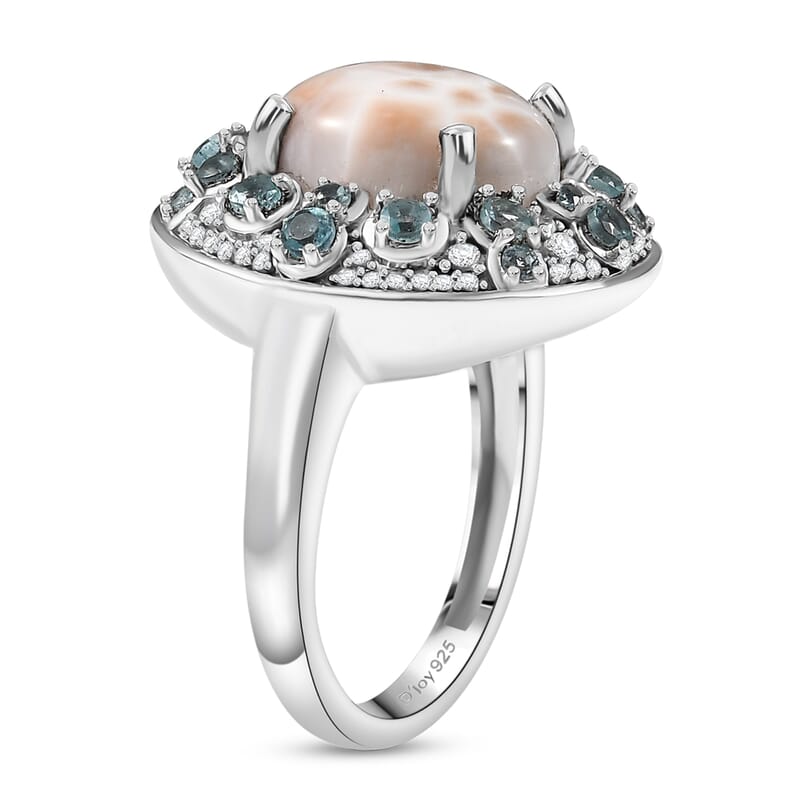 D'Joy Pink Natrolite and Multi Gemstone 5.25 ctw Ocean Bloom Ring in Rhodium Over Sterling Silver (Size 10.0)