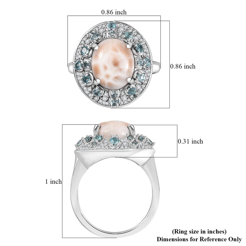D'Joy Pink Natrolite and Multi Gemstone 5.25 ctw Ocean Bloom Ring in Rhodium Over Sterling Silver (Size 10.0)