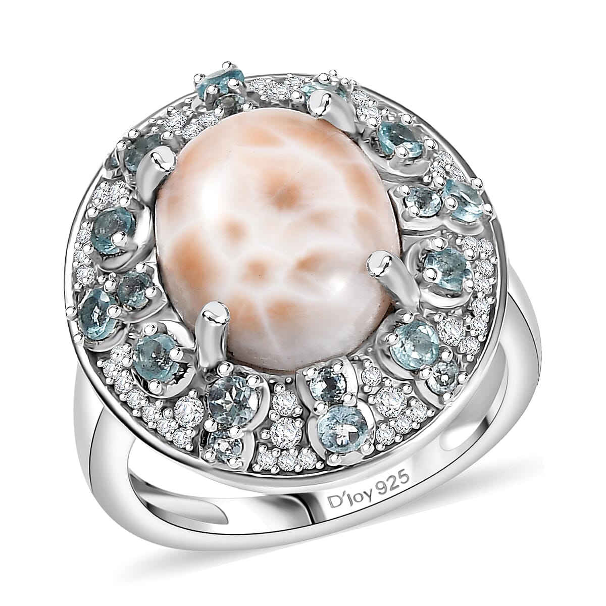 D'Joy Pink Natrolite and Multi Gemstone 5.25 ctw Ocean Bloom Ring in Rhodium Over Sterling Silver (Size 6.0) image number 0