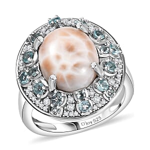 D'Joy Pink Natrolite and Multi Gemstone 5.25 ctw Ocean Bloom Ring in Rhodium Over Sterling Silver (Size 9.0)