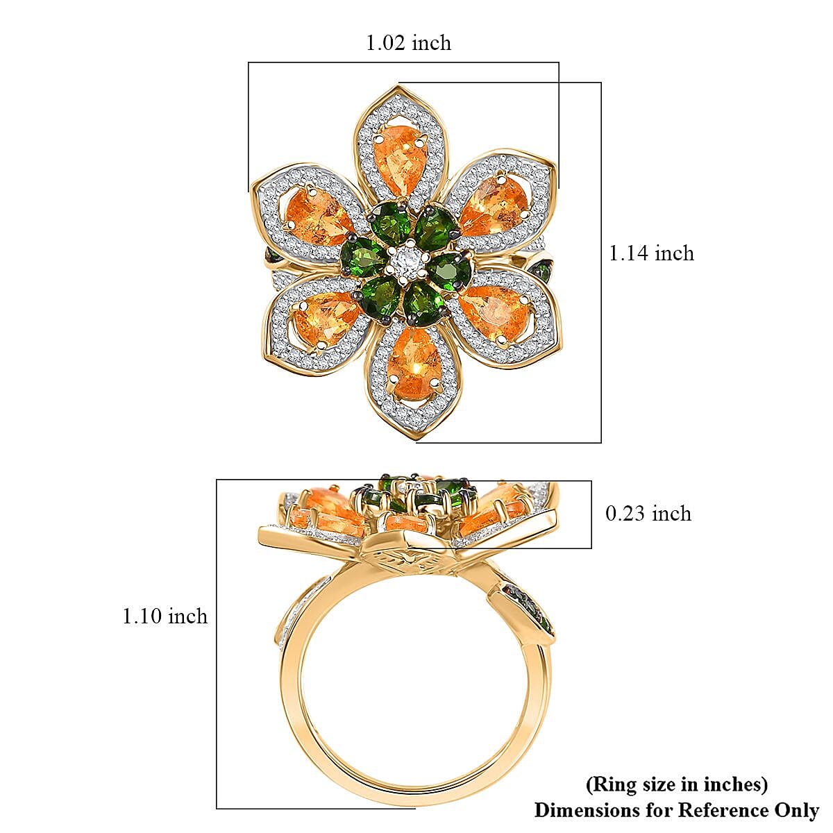 D'Joy Tanzanian Mandarin Garnet and Multi Gemstone 5.10 ctw Inferno Garden Ring in 18K Vermeil Yellow Gold Over Sterling Silver (Size 10.0)