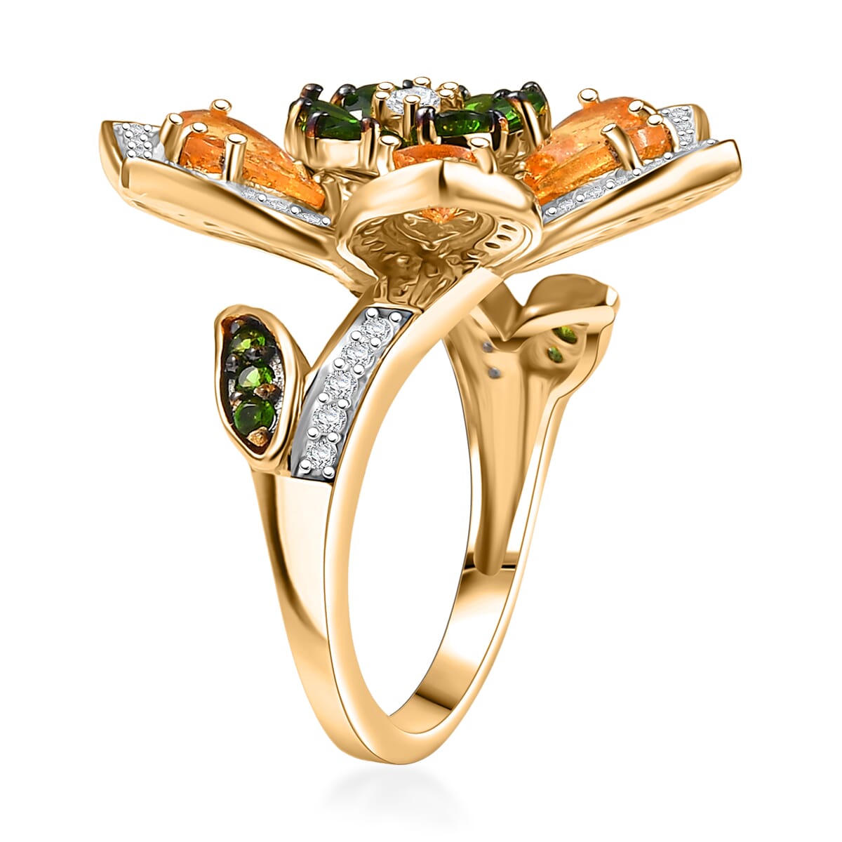 D'Joy Tanzanian Mandarin Garnet and Multi Gemstone 5.10 ctw Inferno Garden Ring in 18K Vermeil Yellow Gold Over Sterling Silver (Size 7.0) image number 3