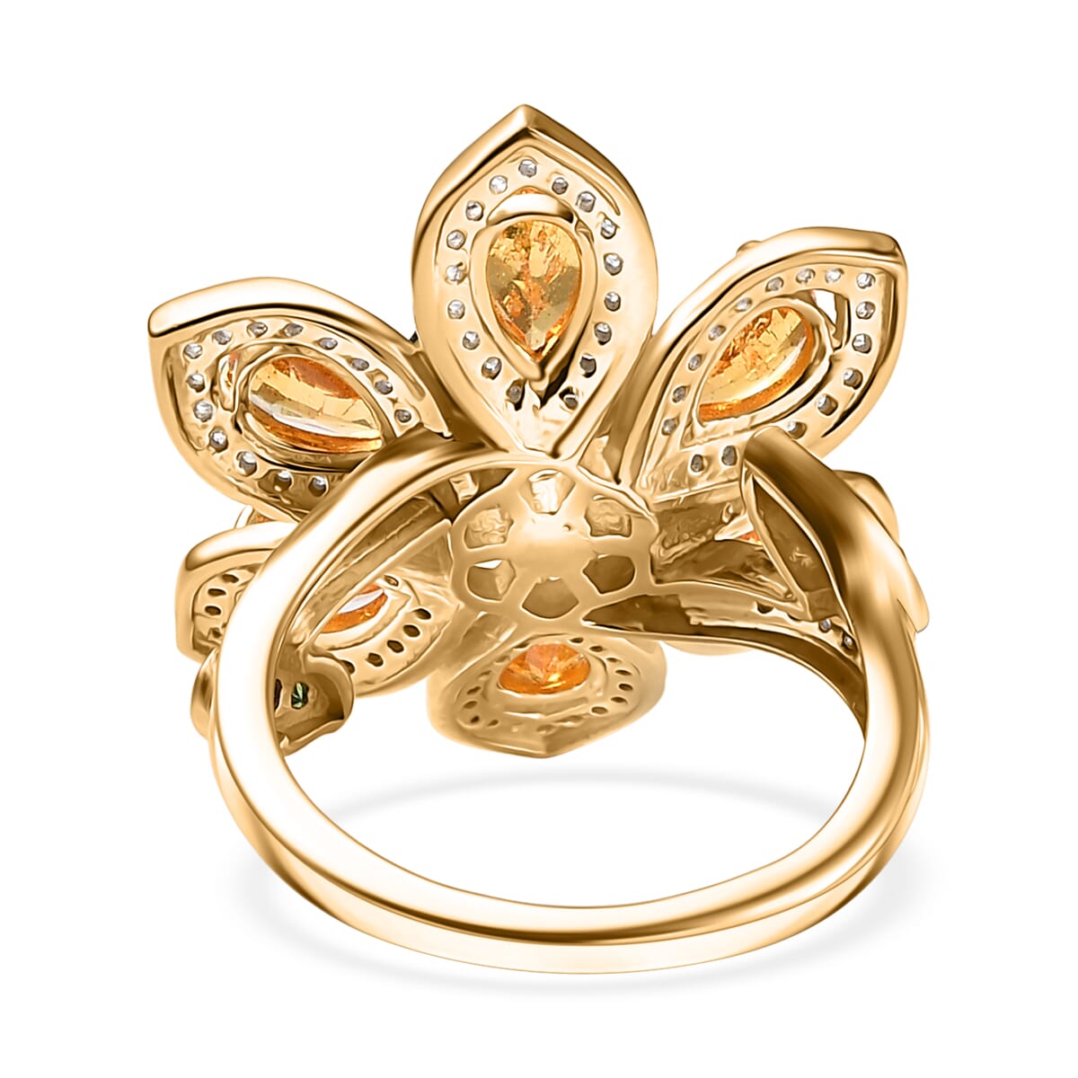D'Joy Tanzanian Mandarin Garnet and Multi Gemstone 5.10 ctw Inferno Garden Ring in 18K Vermeil Yellow Gold Over Sterling Silver (Size 7.0) image number 4