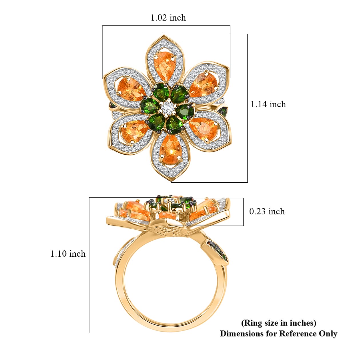 D'Joy Tanzanian Mandarin Garnet and Multi Gemstone 5.10 ctw Inferno Garden Ring in 18K Vermeil Yellow Gold Over Sterling Silver (Size 7.0) image number 5