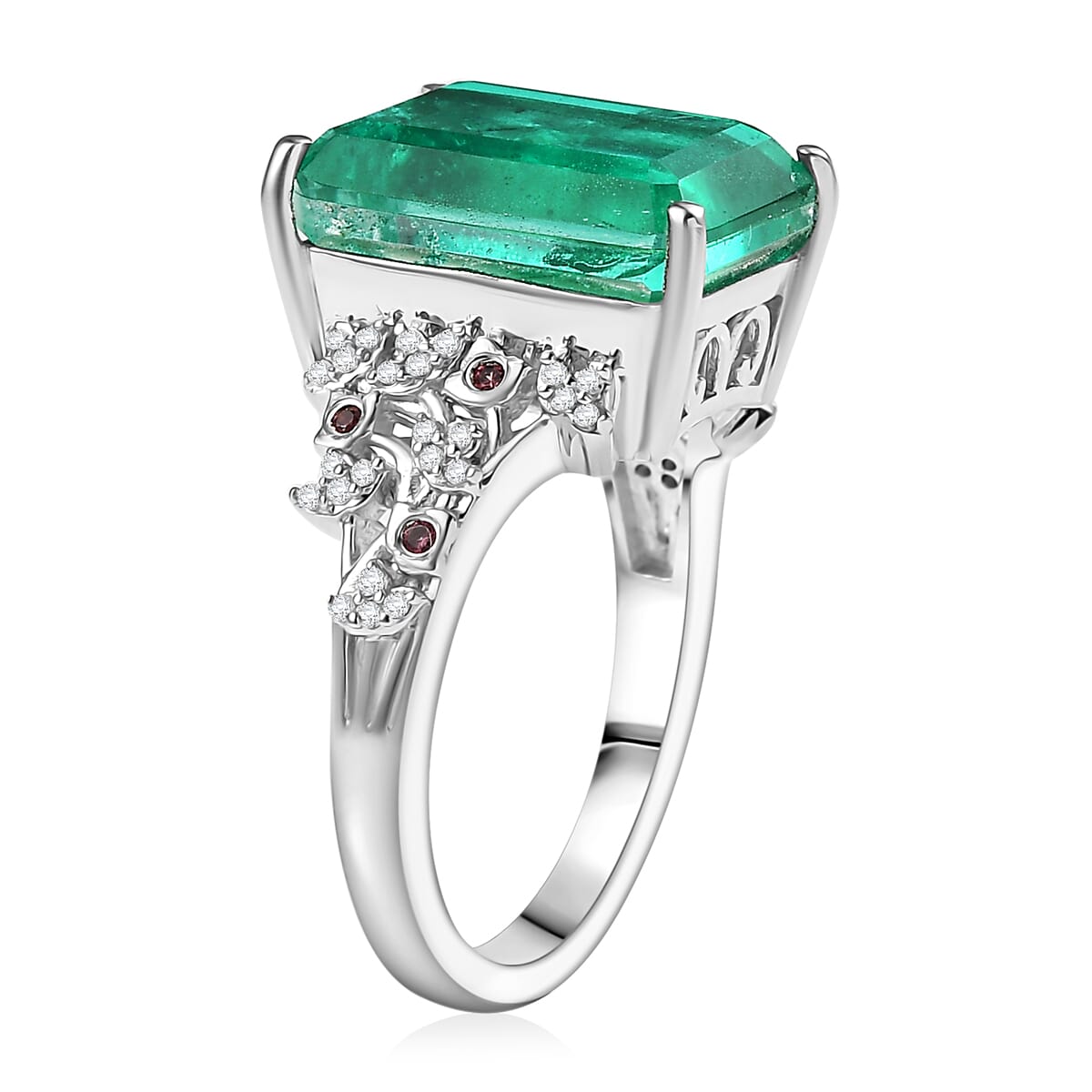 Ever True Emeraldine Quartz (Triplet) and Multi Gemstone 8.90 ctw Garden Royalty Ring in Platinum Bond (Size 10.0) image number 3