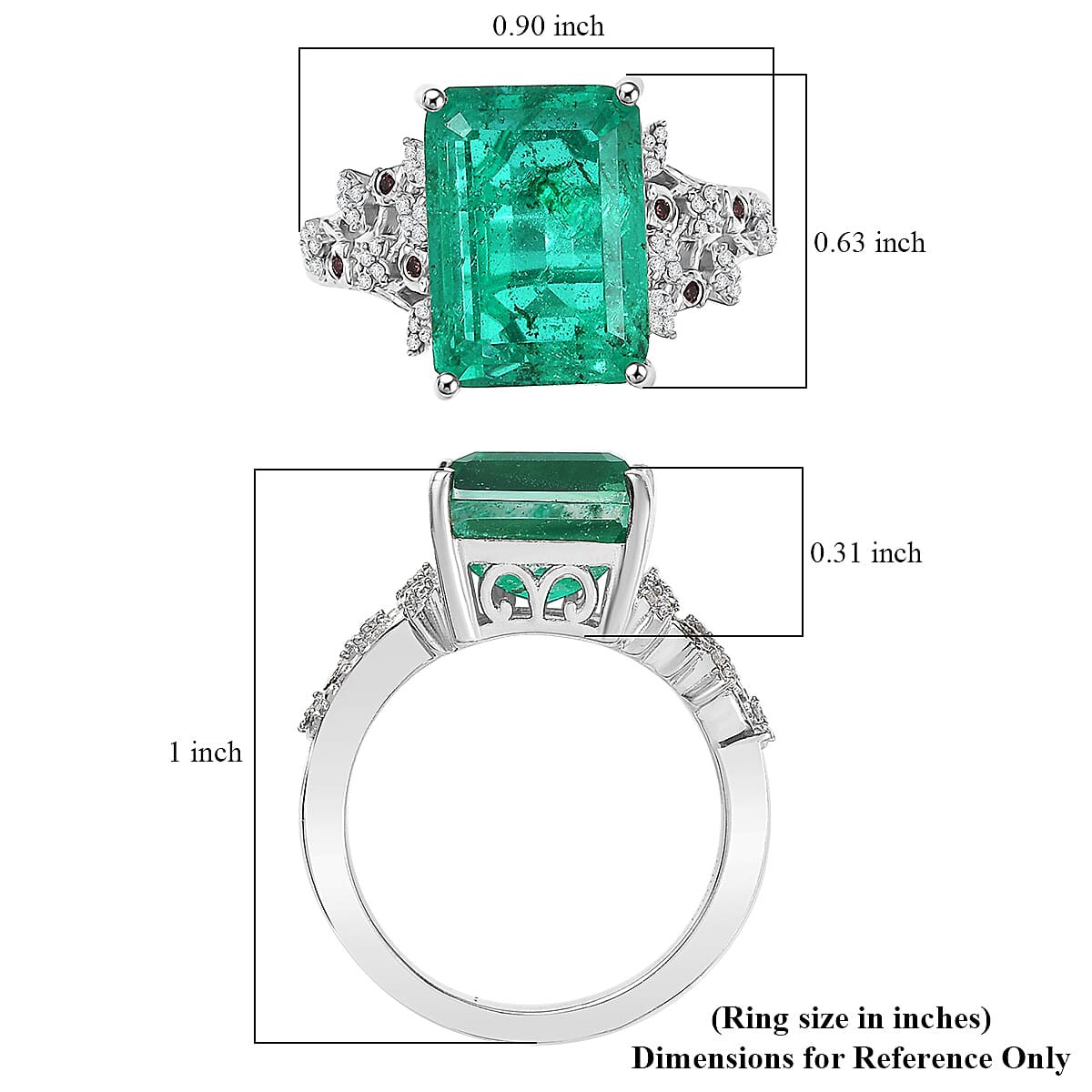 EverTrue Emeraldine Quartz (Triplet) and Multi Gemstone 8.90 ctw Garden Royalty Ring in Platinum Bond (Size 10.0)