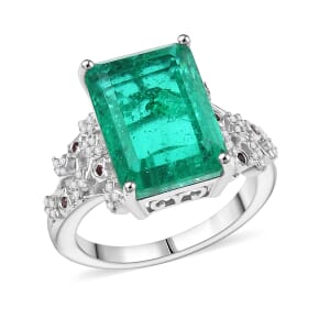 Ever True Emeraldine Quartz (Triplet) and Multi Gemstone 8.90 ctw Ring in Platinum Bond (Size 7.0)