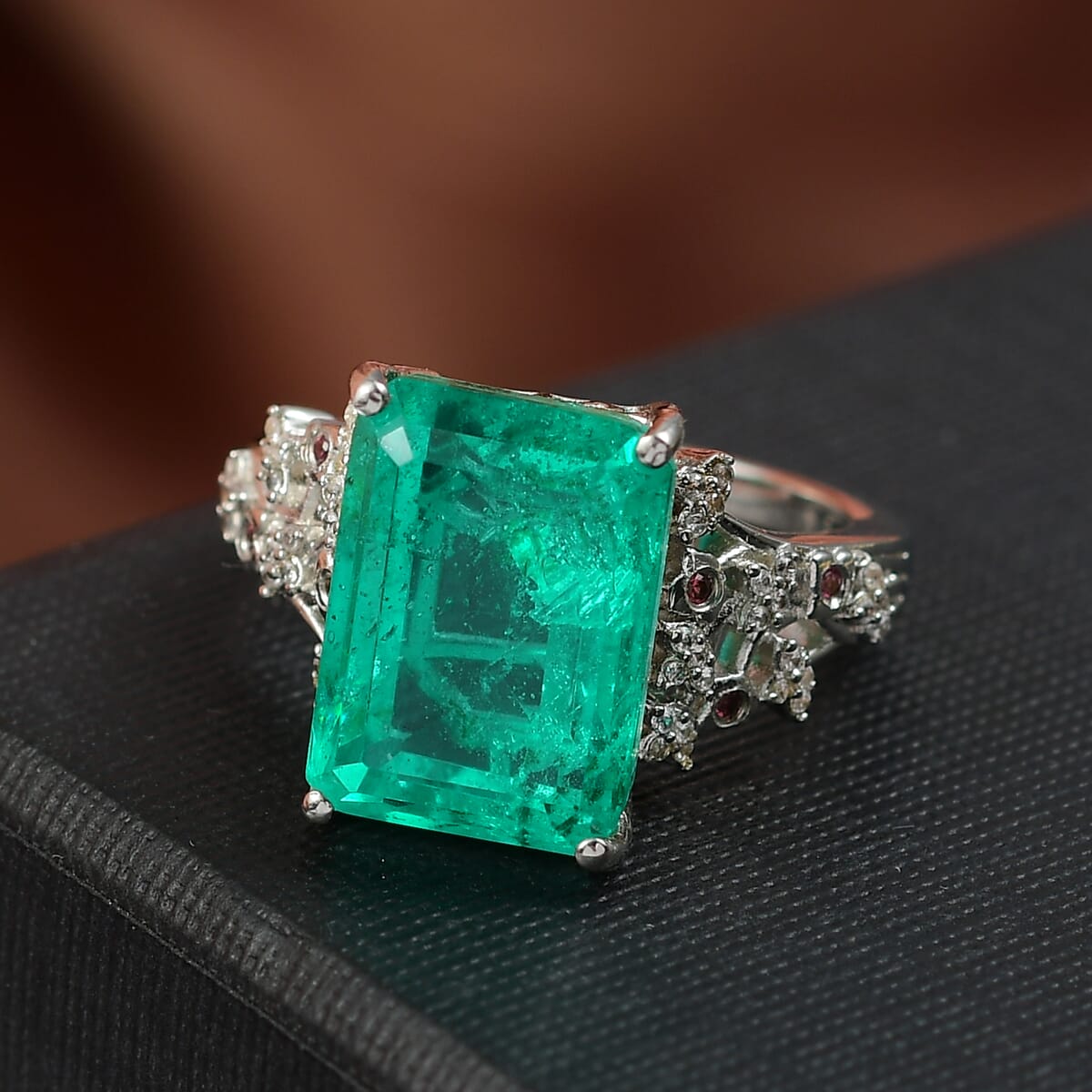 Ever True Emeraldine Quartz (Triplet) and Multi Gemstone 8.90 ctw Ring in Platinum Bond (Size 8.0) image number 1