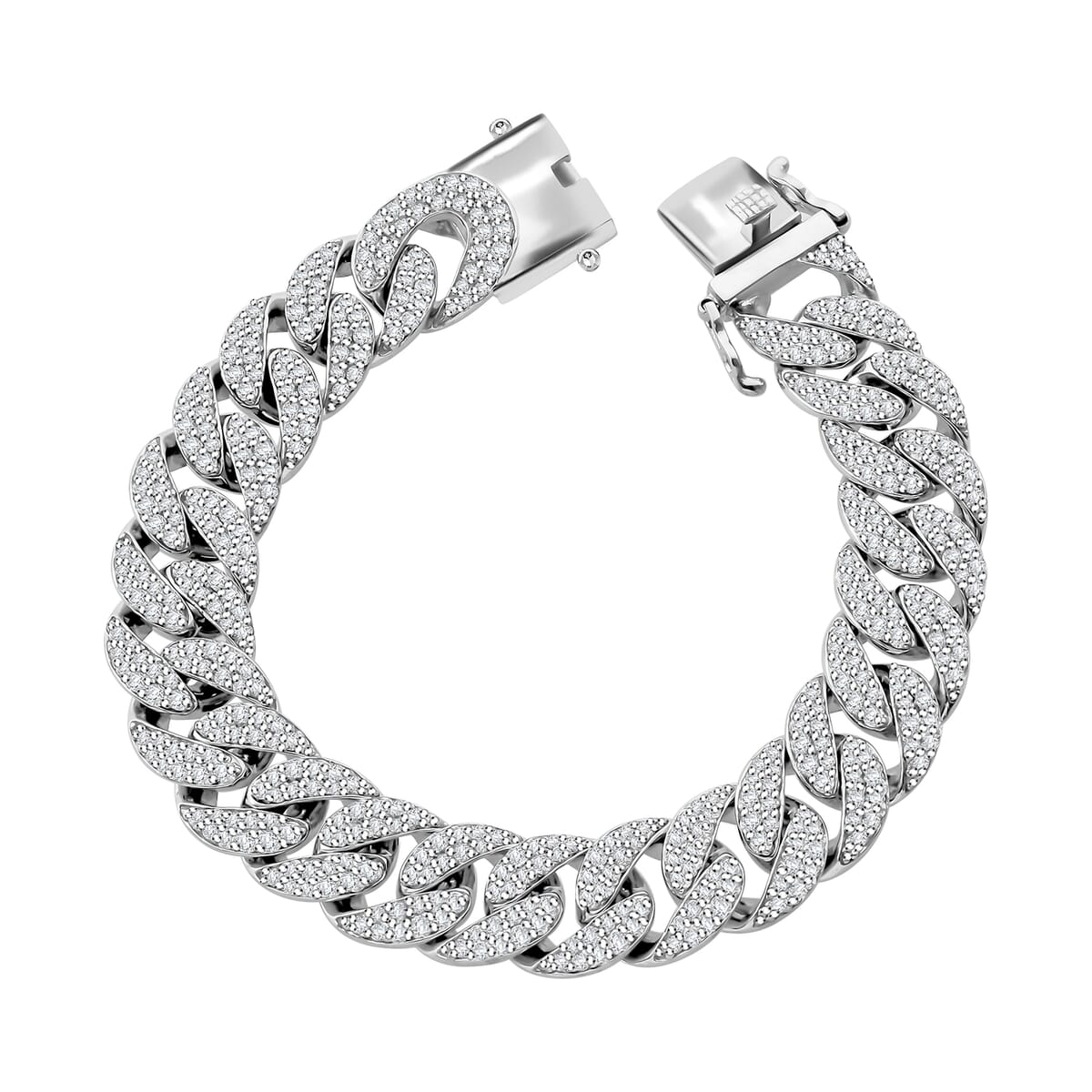 Moissanite 9.10 ctw Curb Chain Mens Bracelet in Rhodium Over Sterling Silver (6.50 In) image number 0