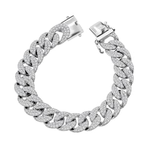 Moissanite 9.10 ctw Curb Chain Mens Bracelet in Rhodium Over Sterling Silver (6.50 In)