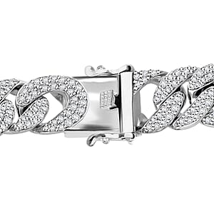 Moissanite 9.10 ctw Curb Chain Mens Bracelet in Rhodium Over Sterling Silver (6.50 In)