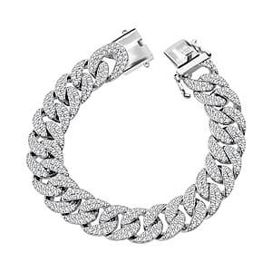 Moissanite 9.10 ctw Curb Chain Mens Bracelet in Rhodium Over Sterling Silver (7.25 In)