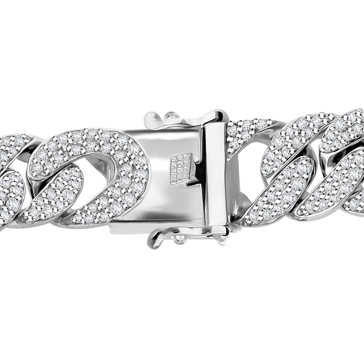 Moissanite 9.10 ctw Curb Chain Mens Bracelet in Rhodium Over Sterling Silver (7.25 In) image number 2