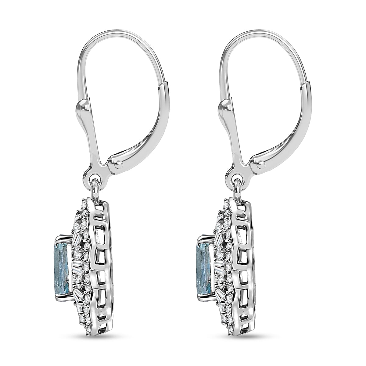 D'Joy Premium Mangoro Aquamarine and Moissanite 2.40 ctw Earrings in Rhodium Over Sterling Silver image number 3