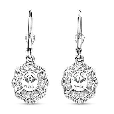 D'Joy Premium Mangoro Aquamarine and Moissanite 2.40 ctw Blooming Floral Earrings in Rhodium Over Sterling Silver