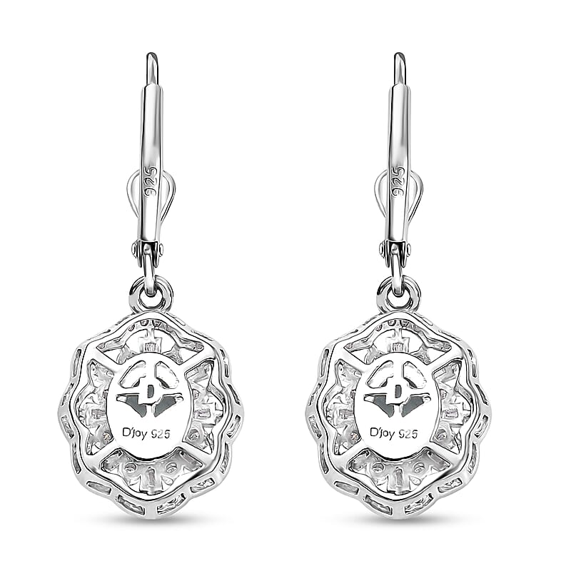 D'Joy Premium Mangoro Aquamarine and Moissanite 2.40 ctw Blooming Floral Earrings in Rhodium Over Sterling Silver